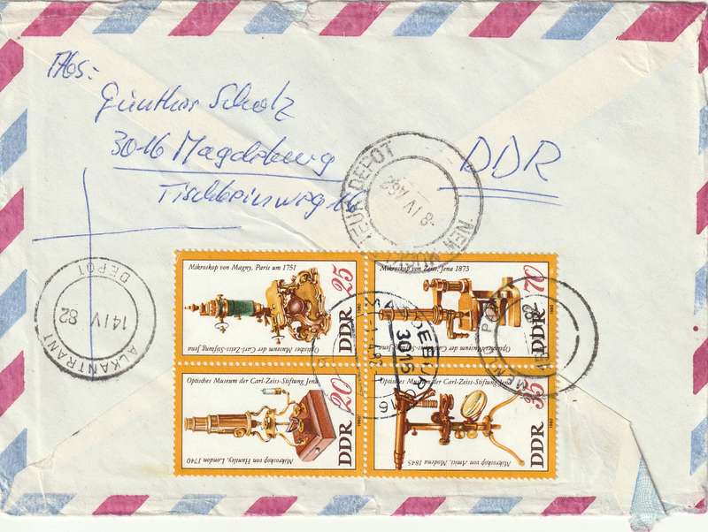 Germany DDR Registered Cover South Africa - 1980 - Baroque Gardens Old Microscopes