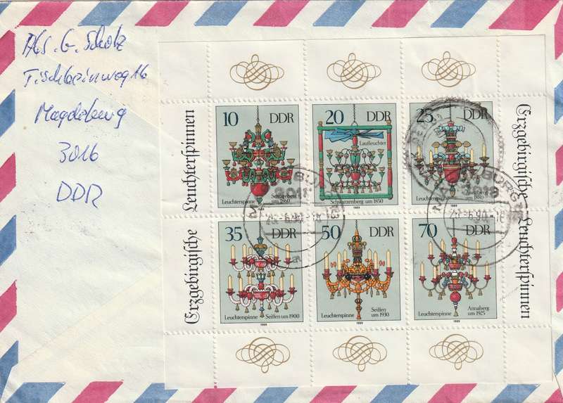 Germany DDR Registered Cover South Africa - 1990 1989 - Historical Post Office Signs Chandeliers