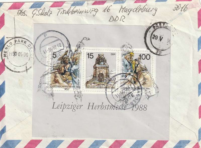 Germany DDR Registered Cover South Africa - 1988 1987 - Leipzig Autumn Fair 50th Anniversary of Ber