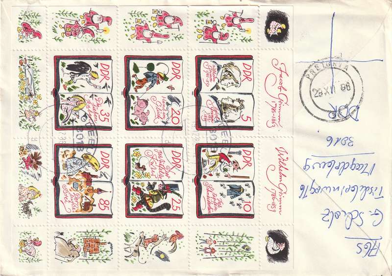 Germany DDR Registered Cover South Africa - 1985 1986 - Fairy Tales Grimm Brothers Historical Tram