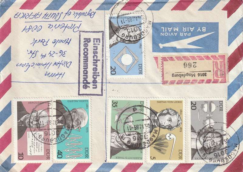 Germany DDR Registered Cover South Africa - 1984 1978 - Personalities 35th Anniversary of DDR
