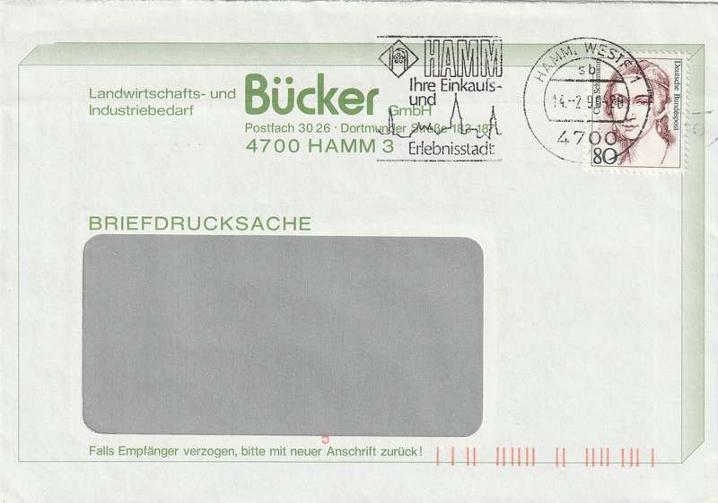 Germany Federal Cover - 1986 - Clara Schumann slogan Hamm Ihre Einkaufsund Erlebnisstadt