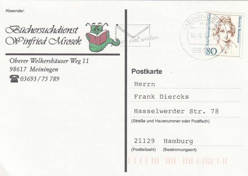 Germany Federal Cover Post Card - 1994 - Rahel Varnhagen von Ense