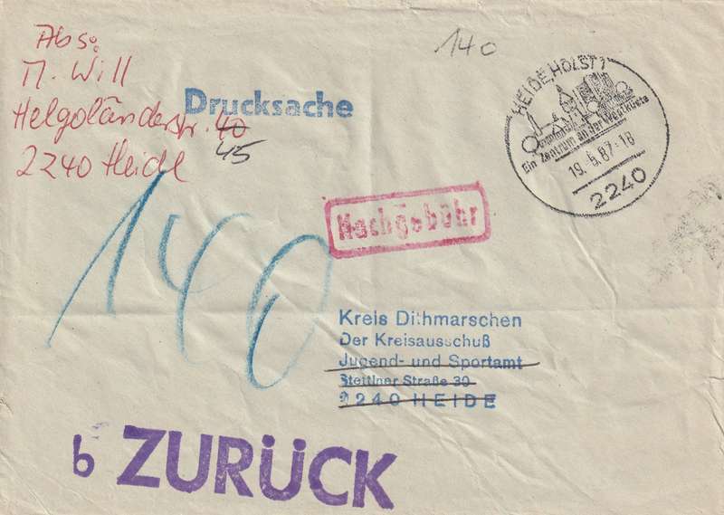 Germany Federal Cover Officially Opened Amtlich geoffnet Annahme wegen Nachgebuhr verweigert - 1987