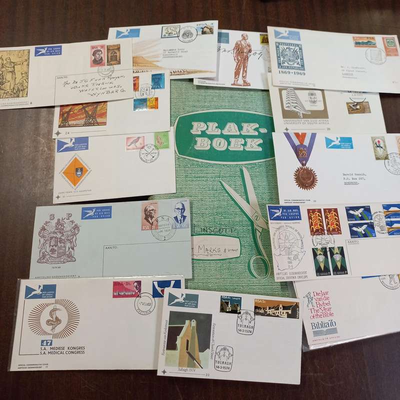 South African Postmarks in scrap album with early FDC's - R1 Start
