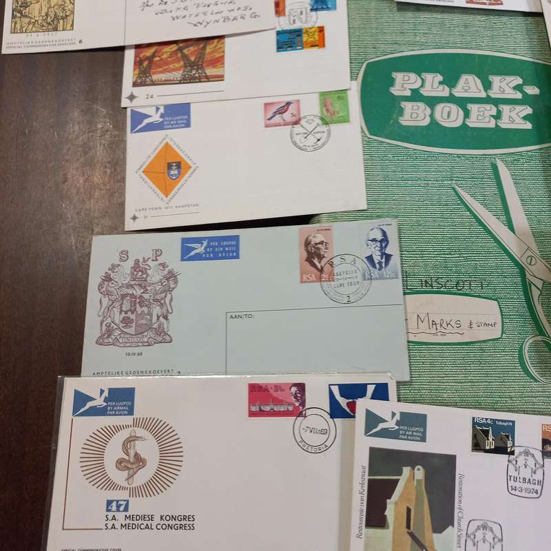South African Postmarks in scrap album with early FDC's - R1 Start