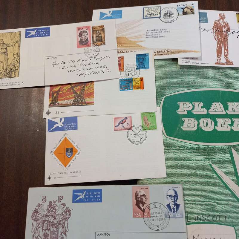South African Postmarks in scrap album with early FDC's - R1 Start