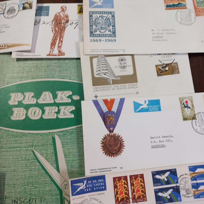 South African Postmarks in scrap album with early FDC's - R1 Start