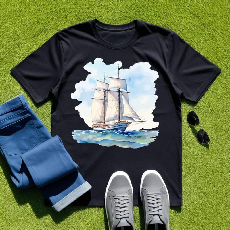 SAILBOAT SERENITY - Azure Horizon - Unisex Crew Neck Tee