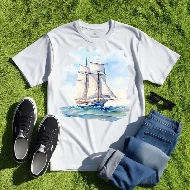 SAILBOAT SERENITY - Azure Horizon - Unisex Crew Neck Tee