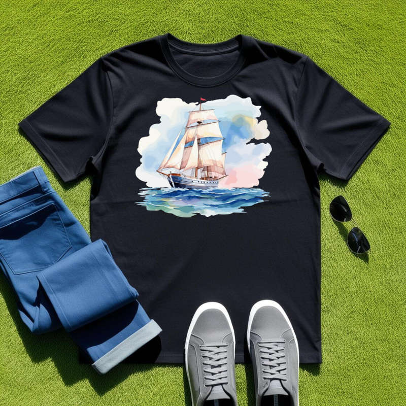 SAILBOAT SERENITY - Ocean's Grace - Unisex Crew Neck Tee
