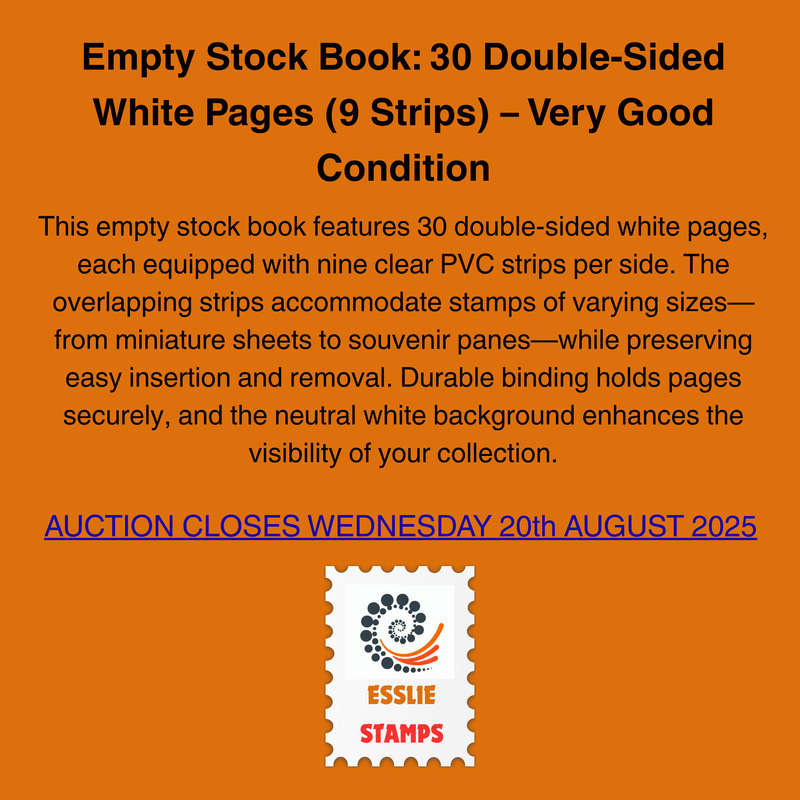 Empty Stock Book 30 Double-Sided White Pages (9 Strips)  Very Good Condition