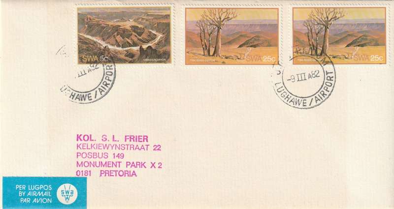 South African Airways WINDHOEK Late fee Letters - R1 Start (Air Mail Flight Covers)