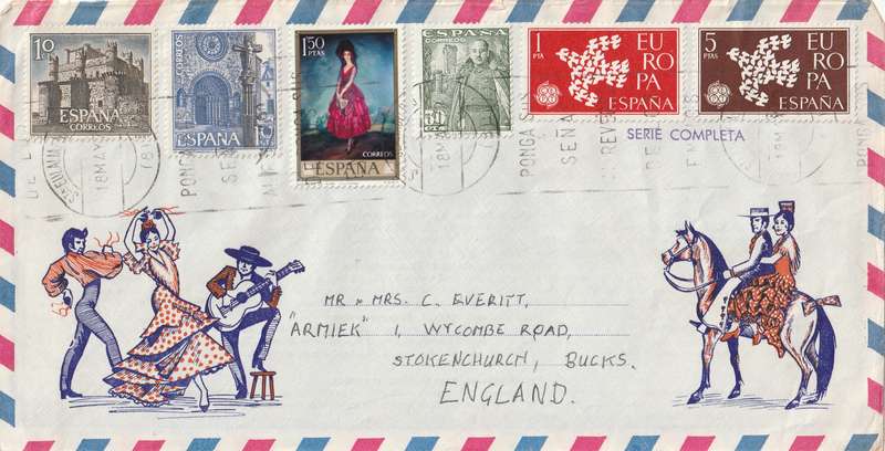 Spain Cover - 1961 1965 1954  - Europa CEPT De Torres Paintings Poem of Cordova General Franco Folk