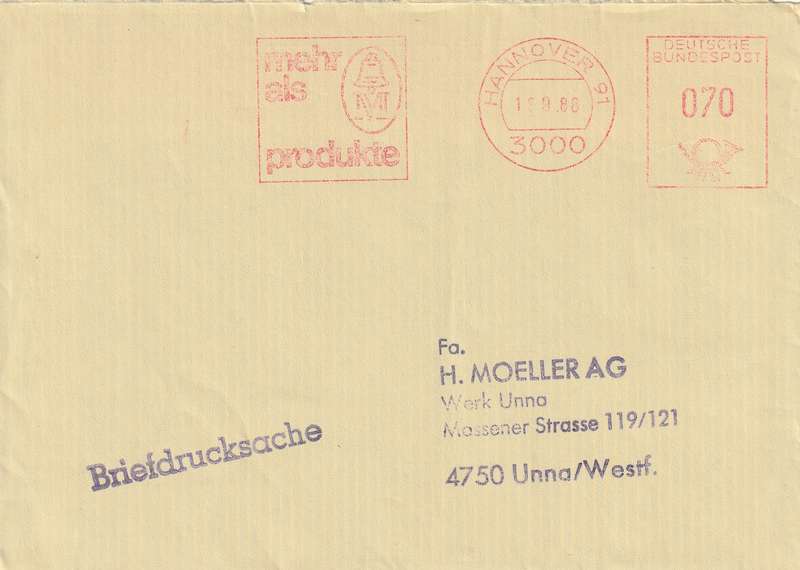 Germany Federal Cover - 1988 - Machine Cancel Hannover Slogan Mehr Als Produkte