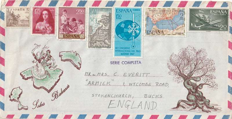 Spain Cover - 1967 1955 - Refrigeration Congress Airmail Aviation Caravel Ships Maps Horses Islas B