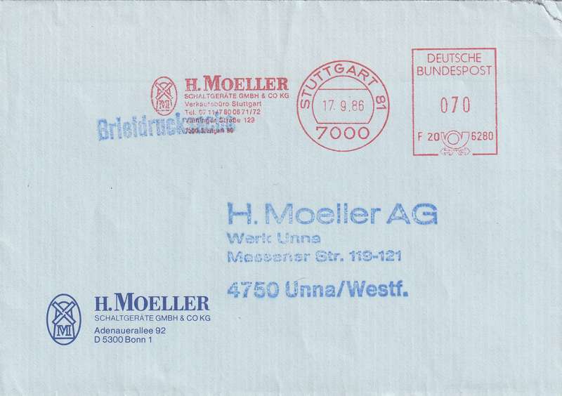 Germany Federal Cover - 1986 - Machine Cancel Stuttgart H Moeller
