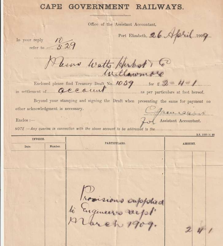 Cape Government Railways 1890-1909 -5- items Goods and Delivery forms and invoice