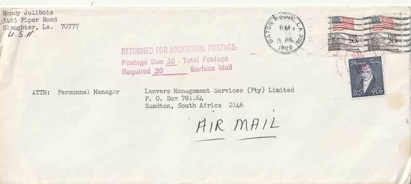 United States USA Cover - 1965 Thomas Paine Returned for Additional Postage Slogan Flag Flags