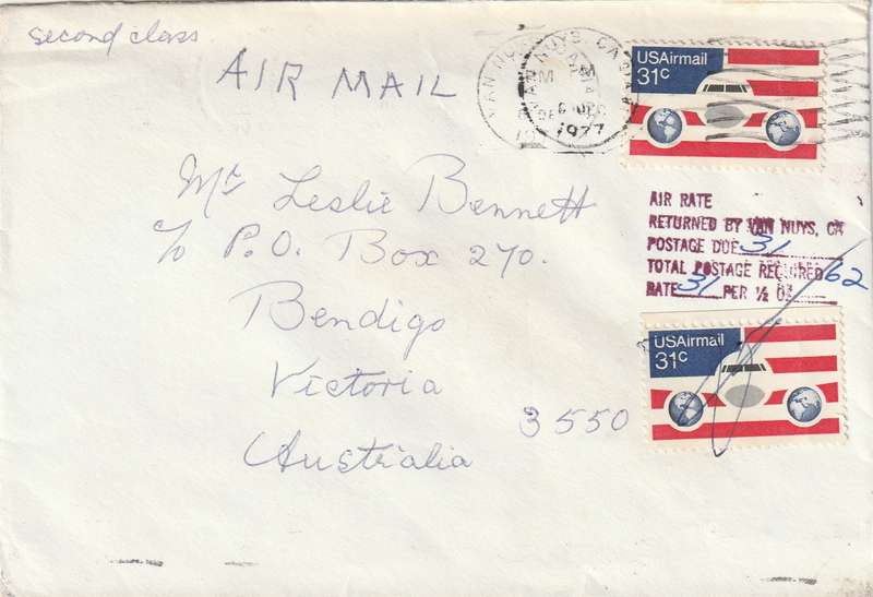 United States USA Cover - 1976 - Giori Press Printing Airmail Plane Globes Flag Flags Air Rate Retu
