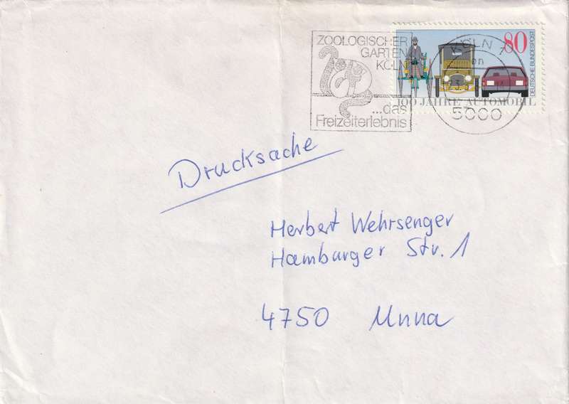 Germany Federal Cover - 1977 1979 - Automobile Centenary Slogan Zoologischer Garten Koln das Freize