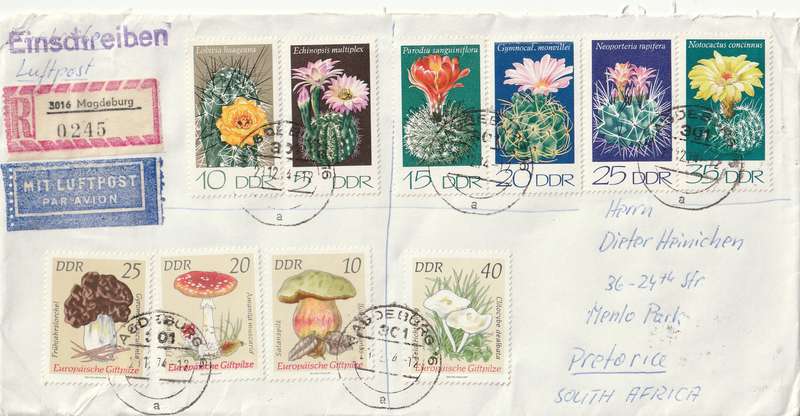 Germany DDR Cover Einschreiben Registered - 1974 - Flowering Cactus Plants Flowers Flora Mushrooms