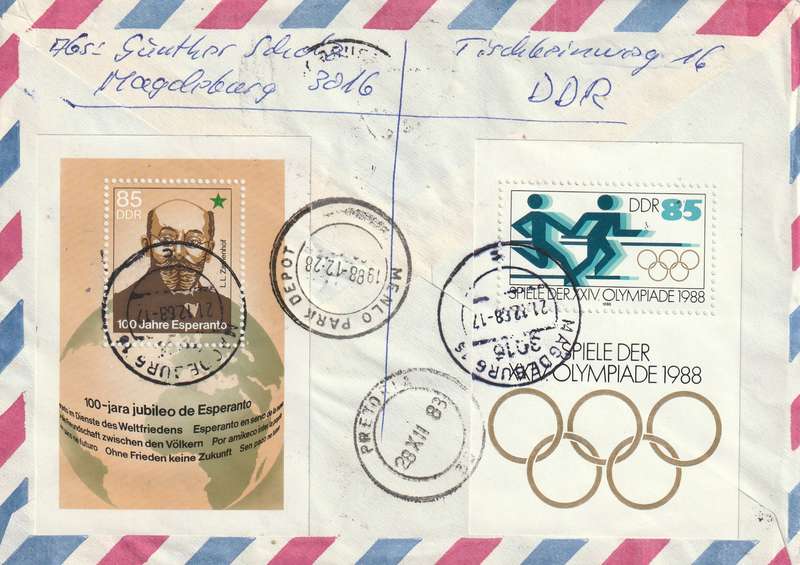 Germany DDR Cover Einschreiben Registered - 1987 1988 - Summer Olympic Games District Capitals Espe