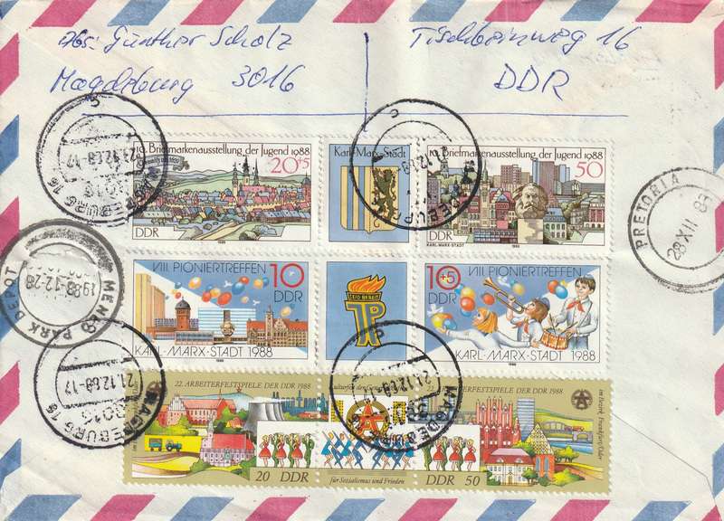 Germany DDR Cover Einschreiben Registered - 1987 1988 - Young Pioneers Congress Workers Games Bridg