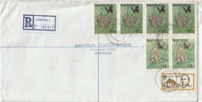 Namibia Cover Registered - 1993 1995 - Butterflies Finish Mission