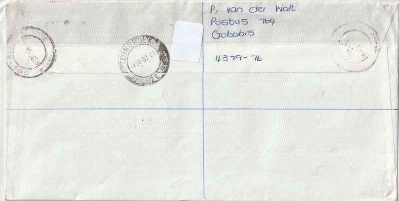 Namibia Cover Registered - 1993 1995 - Butterflies Finish Mission