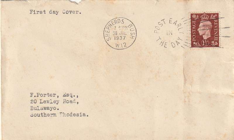 Great Britain Cover FDC - 1937 - King George VI SHEPHERDS BUSH