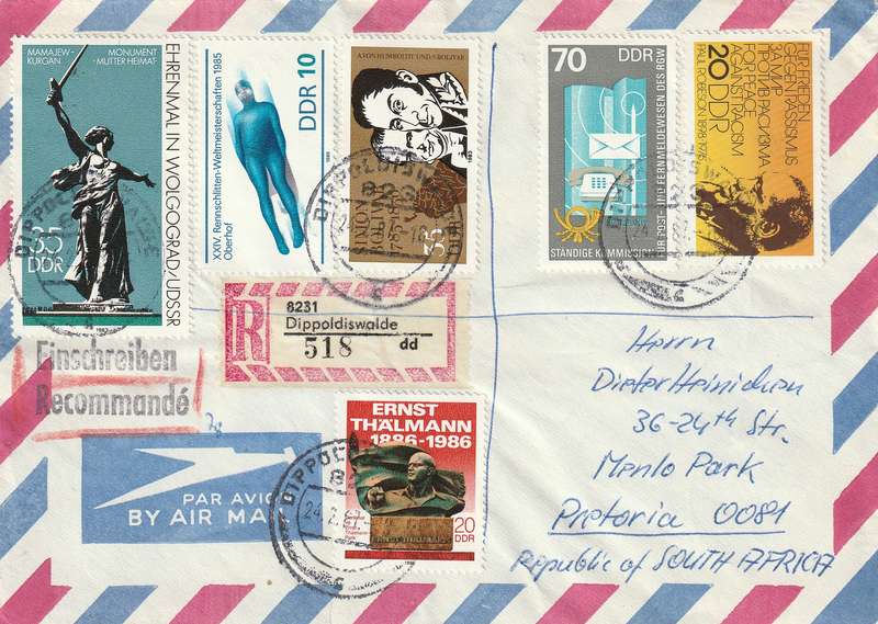 Germany DDR Cover Einschreiben Registered - 1986 - Thalmann Kisch Mamajew-Kurgan Hill Simon Bolivar