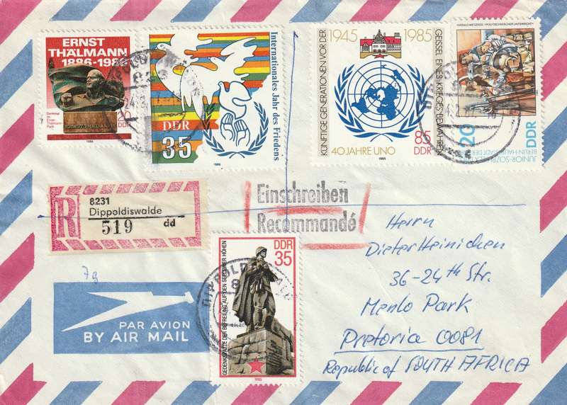 Germany DDR Cover Einschreiben Registered - 1984 1985 1986 - Thalmann UN United Nations Peace Year