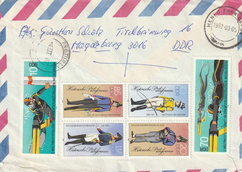 Germany DDR Cover Einschreiben Registered - 1986 - Postal Uniforms Deep-sea diving