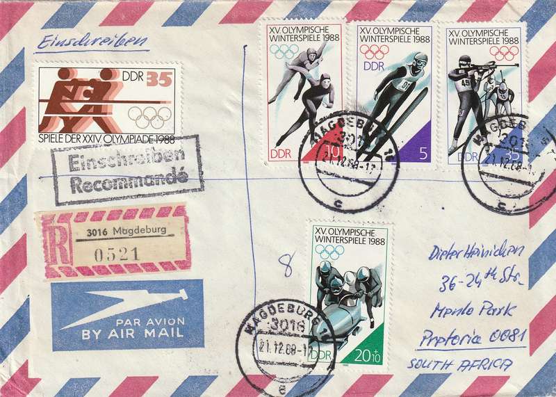 Germany DDR Cover Einschreiben Registered -  1987 1988 - Winter Olympic Games Bertolt Brecht Berlin