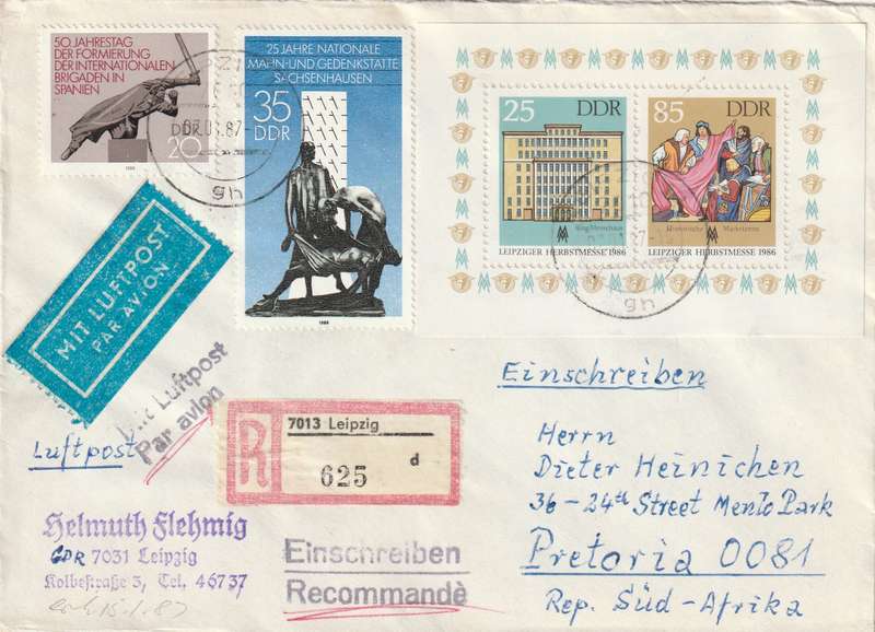 Germany DDR Cover Einschreiben Registered -  1987 - Leipzig Autumn Fair Concentration Camp Sachsenh