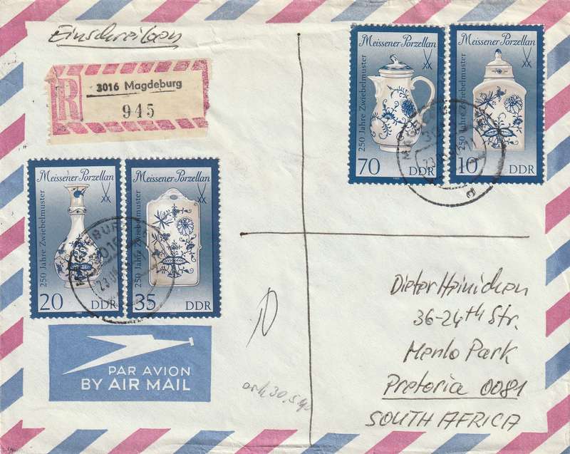 Germany DDR Cover Einschreiben Registered -  1989 - Onion-pattern Porcelain Telephones Telephone