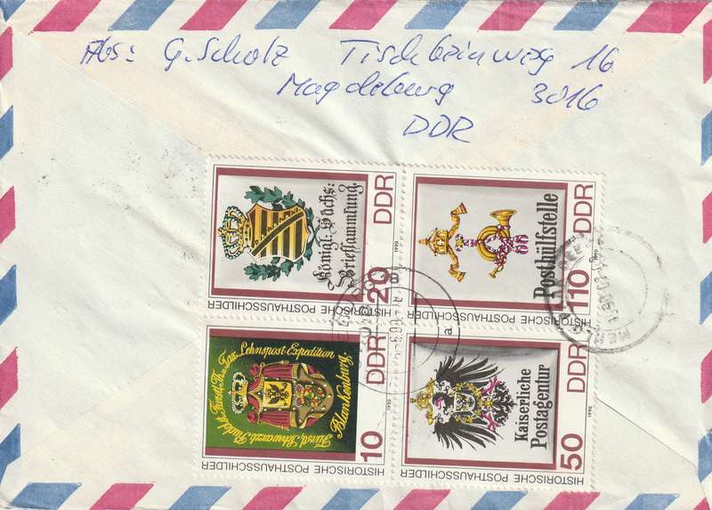 Germany DDR Cover Einschreiben Registered -  1990 - Bees Bee Postal agency insignia COA Coat of Arm
