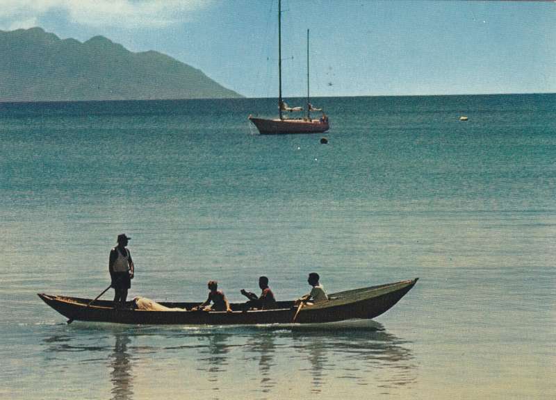 Post Card Seychelles - Profile of Silhouette Island Boat Ships Canoe