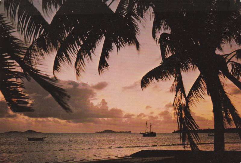 Post Card Seychelles - 1971 - Schooners Boats Grand Anse Praslin Waldron Sunset Sunrise