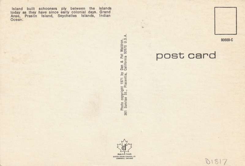 Post Card Seychelles - 1971 - Schooners Boats Grand Anse Praslin Waldron Sunset Sunrise