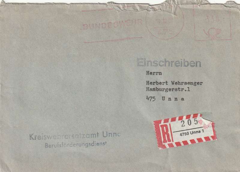 Germany on Cover - 1980 - Bundeswehr Unna Kreiswehrersatzamt Berufdforderungsdienst Einschreiben Re