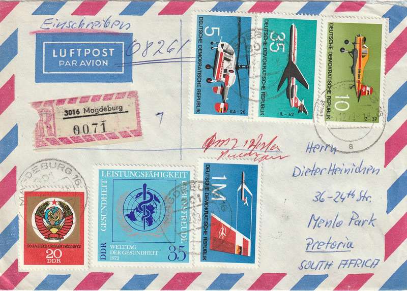 Germany DDR Cover Einschreiben Registered - 1972 - Aircraft Helicopter World Health Day WHO Fairy T