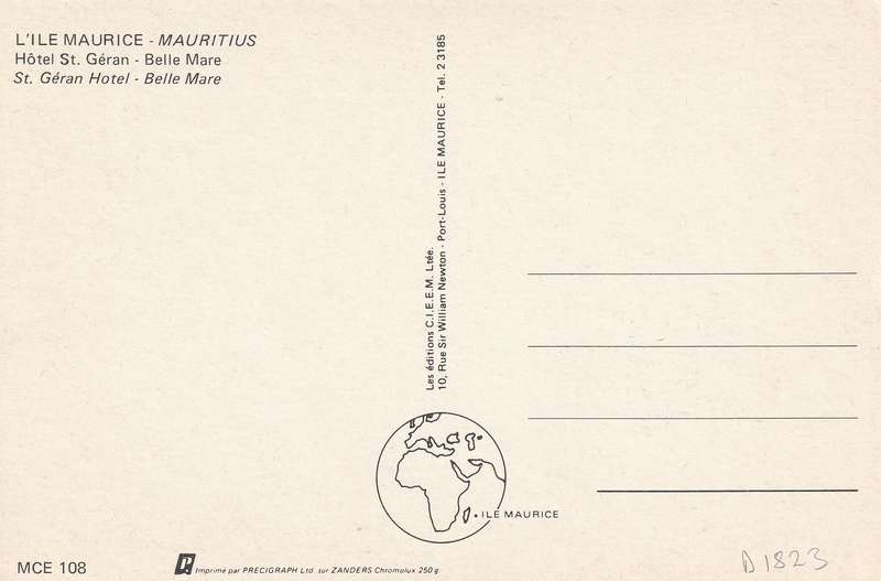 Post Card Mauritius - Hotel St Geran Belle Mare Sailboats Canoes Beach