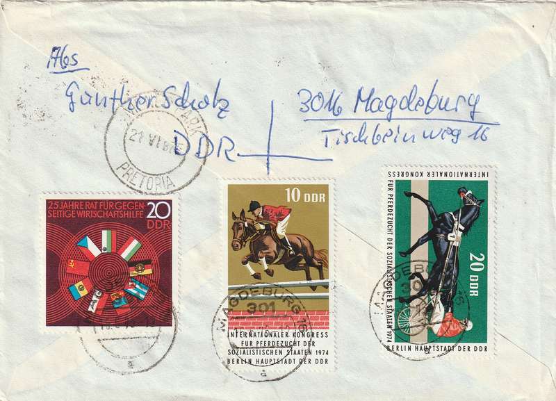 Germany DDR Cover Einschreiben Registered - 1974 - Comecon Flags Horse Horses Breeders Congress