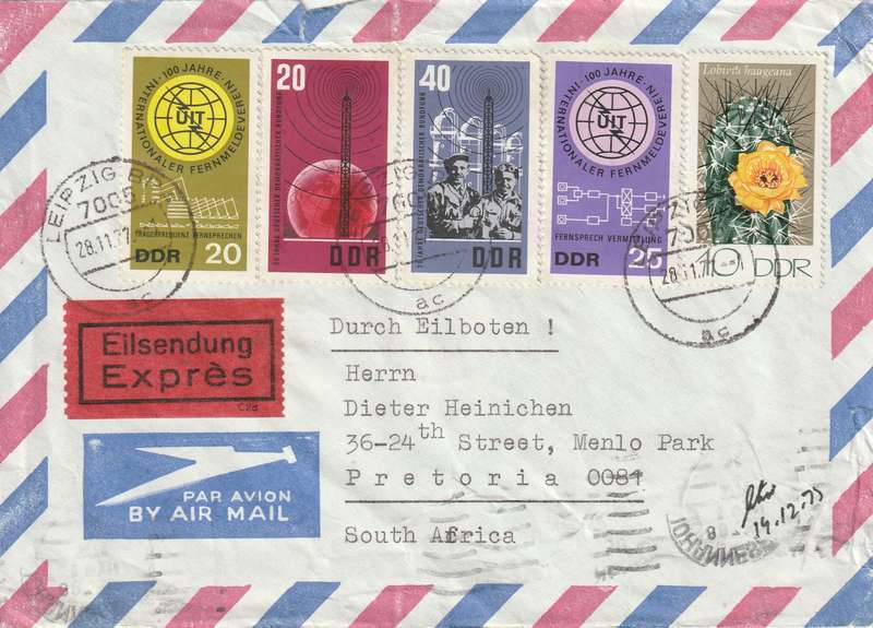 Germany DDR Cover Eilsendung Express - 1965 - Centenary ITU UIT Broadcasting system Flowering Cactu