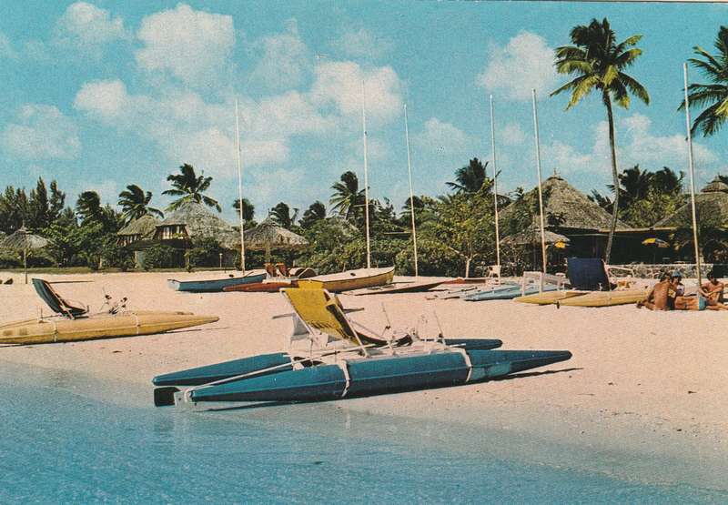 Post Card Mauritius - Trou Aux Biches Beach Village Hotel Reproduction Interdite Canoes Sail Boats