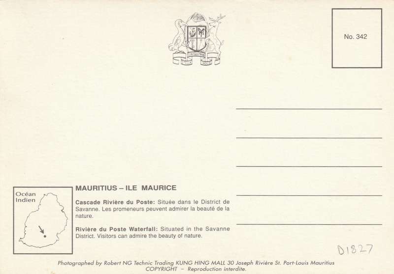 Post Card Mauritius - Cascade Riviere du Poste Waterfall Savanne District Technic Trading Bridge Br