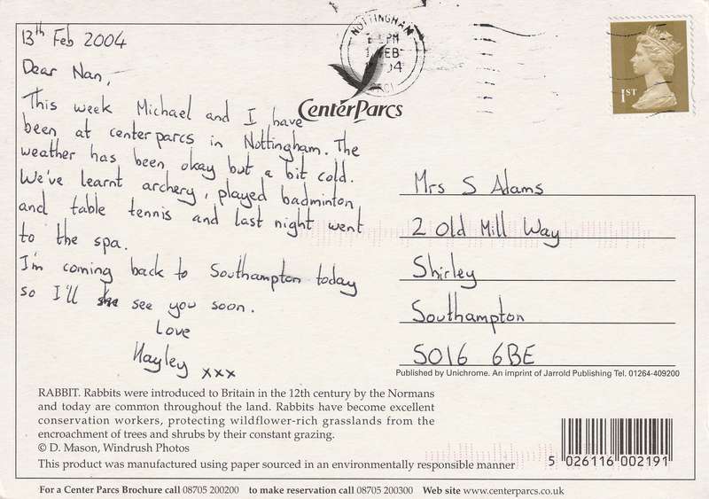 Great Britain 2004 Nottingham Machins Rabbits Bunnies Postcard