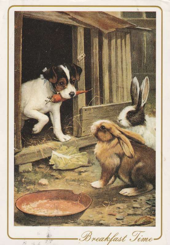 Great Britain Bognor Regis 1988 Machins Rabbits Puppies Dogs Breakfast Time
